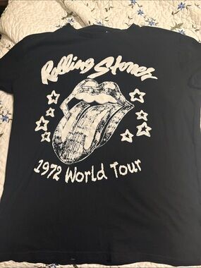the Rolling Stones Black Tee with White Tongue Logo